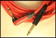 SILENT GUITAR CABLE
BENT  POPLESS  LEFTIE One Straight Gold, one SILENT Right Angle  gold  NEUTRIK X Jacks with Red CANARE GS6 Cable. Allows silent unplugging. Guitar and Instrument cable.
